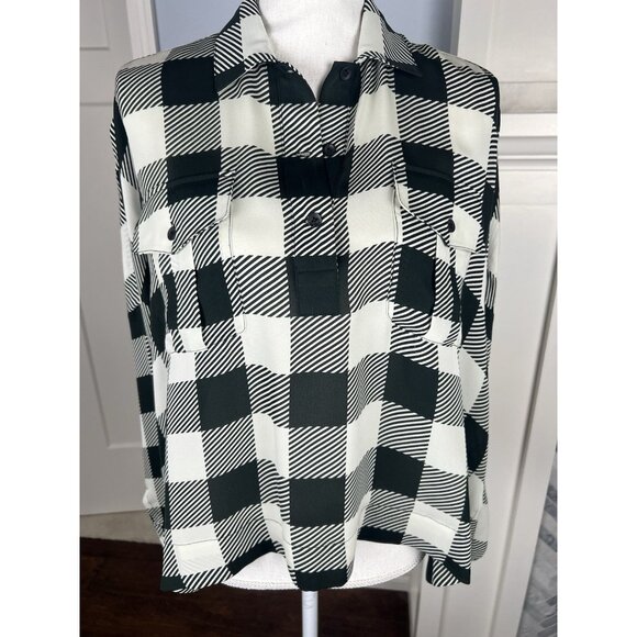 Rag & Bone Blouse Womens SZ Small Black Cream Plaid Silk Oversize Flowy Crop Top - Picture 1 of 12